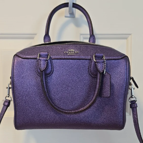 Coach Bennett Satchel Crossbody Purse Metallic Purple - Picture 1 of 12